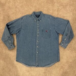 Vintage Polo Ralph Lauren Denim Long Sleeve Button Down Shirt Men Sz Large